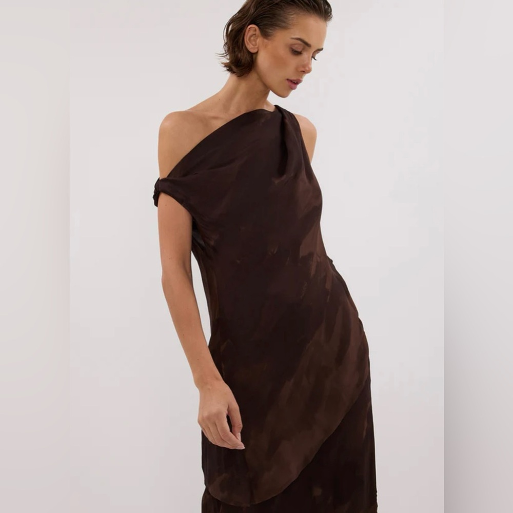 DISSH off shoulder brown silky top NWT